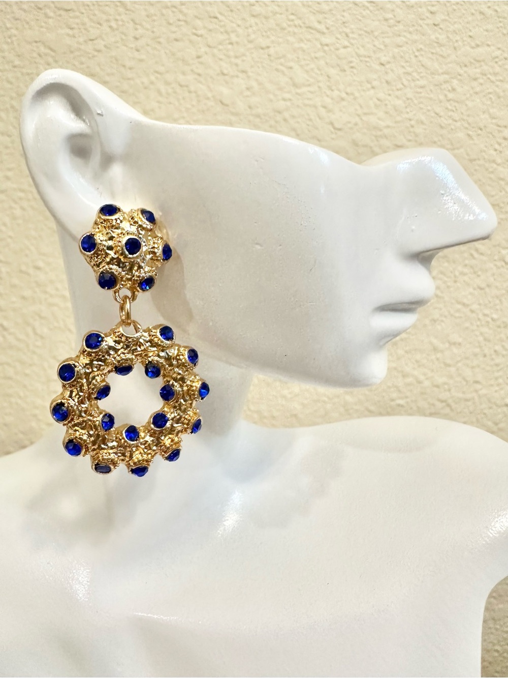 14k Gold Plated Earrings w/Royal Blue Accents